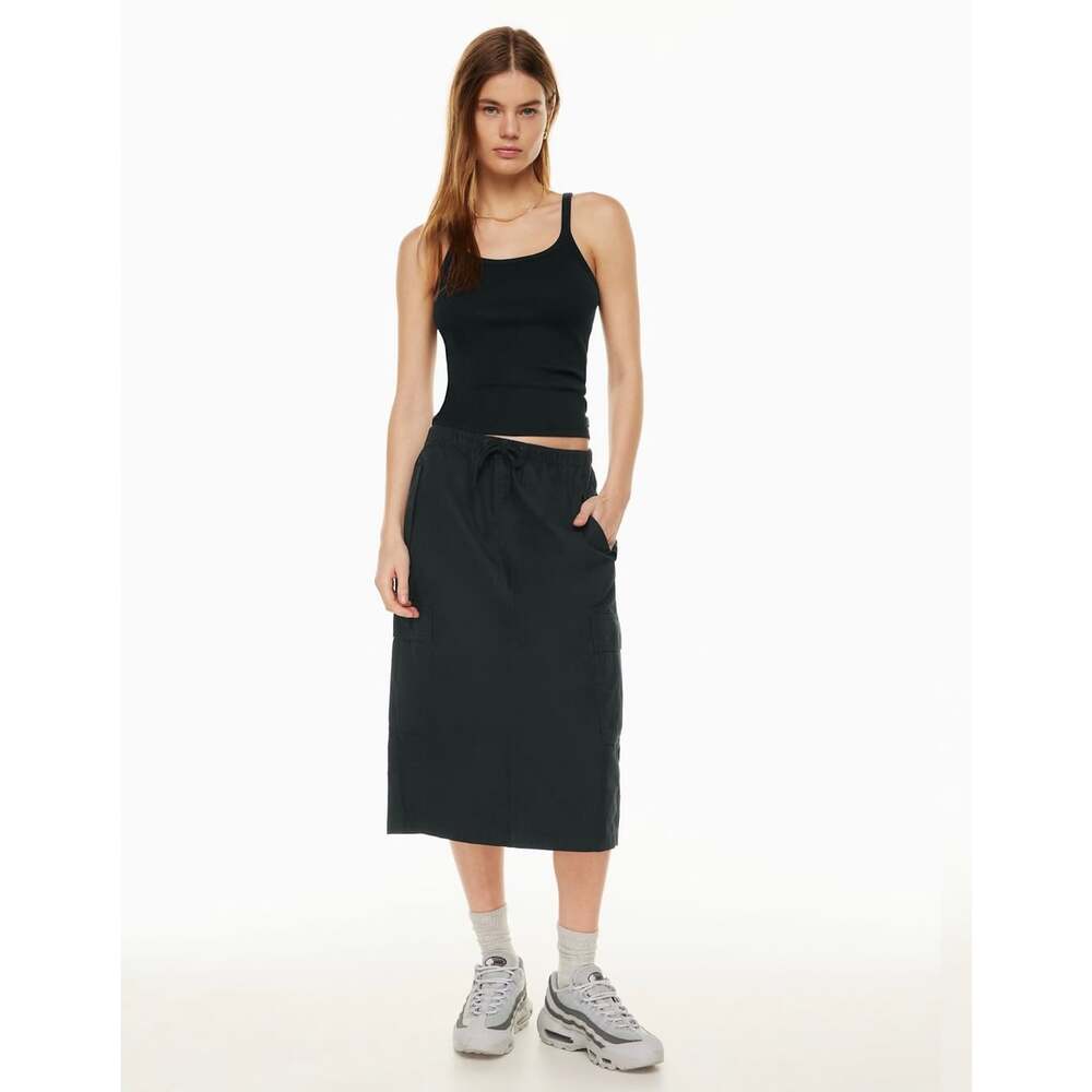 TNA Aritzia Squad Cargo Midi Skirt Black XS Drawstring Utility Pockets